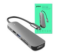 Prevo C605A - Estación de acoplamiento 6 en 1 USB-C 4K para transferencia de datos y medios de comunicación 60W USB-C HDMI SD USB-A para PC, portátil, tableta, Windows, Mac iOS
