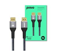 Prevo Cable DisplayPort 1.4, 2 m, soporte de 8 K a 60 Hz, trenzado, conectores chapados en oro, negro y gris