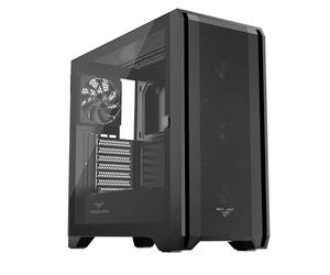 PREYON Caja PC USB-C 4 Ventiladores 120 mm Negra ATX Vidrio Templado | Placas base Micro-ATX y Mini-ITX, panel lateral de cristal, frontal de rejilla, filtro antipolvo, montaje personalizado