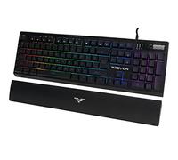 PREYON Long Claw Alpha Wired Gaming Keyboard con Cable Trenzado - Teclado de Membrana Retroiluminado con Rodillo de Control de Volumen Y Reposamuñecas Magnético - Teclas Multimedia Adicionales