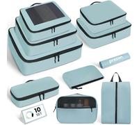 Prezon Cubos de embalaje para maletas, juego de 10, organizadores de equipaje ligeros, cubos de embalaje para accesorios de viaje - Verde azulado
