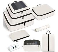 Prezon Cubos de embalaje para maletas, juego de 8, organizadores de equipaje ligeros, cubos de embalaje para accesorios de viaje - Crema