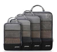 Prezon Set de 4 bolsas de almacenamiento compresibles e impermeables. Complementos para maletas (TPU y nailon), organizadores duraderos. Aptos para hogar, viajes, camping y gimnasio - Negro