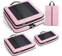 Prezon Set de 4 cubos de almacenamiento con compresión extra fuerte, bolsas espaciosas de malla transpirable y nailon, adecuadas para guardar ropa y zapatos en casa o para viajar - Rosa