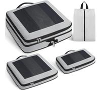 Prezon Set de 4 cubos de almacenamiento con compresión extra fuerte, bolsas espaciosas de malla transpirable y nailon, adecuadas para guardar ropa y zapatos en casa o para viajar - Estaño