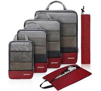 Prezon Set de 6 bolsas de almacenamiento compresibles e impermeables. Complementos para maletas (TPU y nailon), organizadores duraderos. Aptos para hogar, viajes, camping y gimnasio - Rojo