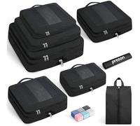 Prezon Set de 8 cubos de almacenamiento con compresión extra fuerte, bolsas espaciosas de malla transpirable y nailon, adecuadas para guardar ropa y zapatos en casa o para viajar - Negro