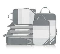 Prezon Versatile 6-Set Cubos de embalaje huecos con compresión, Diseño de malla transparente, Ahorran espacio y son ligeros, Arganizador de equipaje portátil y duradero, Gris