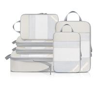 Prezon Versatile 6-Set Cubos de embalaje huecos con compresión, Diseño de malla transparente, Ahorran espacio y son ligeros, Arganizador de equipaje portátil y duradero, Beige
