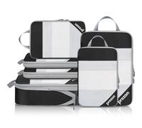 Prezon Versatile 6-Set Cubos de embalaje huecos con compresión, Diseño de malla transparente, Ahorran espacio y son ligeros, Arganizador de equipaje portátil y duradero, Negro