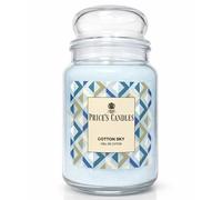 Price's Candles Cotton Sky - Vela perfumada en tarro grande 560 g, duración hasta 130 horas, lirio, violeta y naranja, aroma fresco y ligero, cristal con tapa