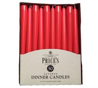 Prices Candles TDC005005 - Velas alargadas (50 unidades), color rojo | Sin perfume, hasta 7 horas de combustión, llama limpia, ideal para bodas, cenas, celebraciones y decoración del hogar