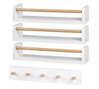pricklpear Juego de 4 estantes flotantes para guardería y perchero, almacenamiento de pared de pino macizo para juguetes, libros, mantas, ropa, decoración escandinava de habitación de bebé (blanco