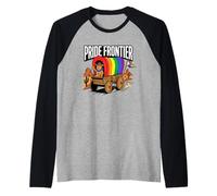 Pride Frontier LGBTQ Western Rainbow Queer Wild West Cowboy Camiseta Manga Raglan