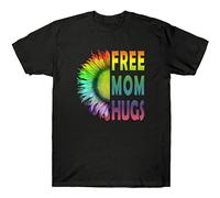 Pride LGBT Mom Hugs Rainbow Sunflower Funny Gift tee T-Shirt T-Shirt Black XXL
