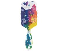 Pride Month A Colorful Cat - Cepillo de pelo antiestático diseñado para masaje de cuero cabelludo para cabello largo con mango ergonómico para cabello rizado