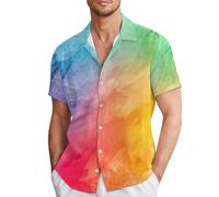 Pride Month Camisa Hombre Arco Iris Camisa de Fiesta Colorido Botón Abajo Camisa 3D Impresión Arcoíris Camisa 70 Disco Kustüm Top para Fiesta Club Nocturno Lgbtq Camisa de Verano Camisa de Manga Corta