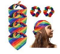 Pride Outfit, accesorios de arco iris con 2 gomas para el pelo, 4 pañuelos de arco iris, accesorios para celebraciones, fiestas gay, festivales del orgullo, desfile del orgullo