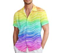 Pride Outfit Herren Langarm Paillettenhemd Solaver Button Down Shirt Regenbogen Frezeit Hemd für Party Nachtclub Karneval 3d Druck Mode Glitzer Langarmhemd 70er Disco Kustüm