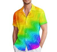 Pride Outfit Herren Langarm Paillettenhemd Solaver Button Down Shirt Regenbogen Frezeit Hemd für Party Nachtclub Karneval 3d Druck Mode Glitzer Langarmhemd 70er Disco Kustüm