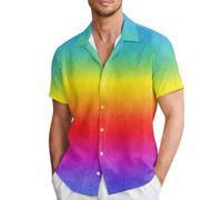 Pride Outfit Herren Langarm Paillettenhemd Solaver Button Down Shirt Regenbogen Frezeit Hemd für Party Nachtclub Karneval 3d Druck Mode Glitzer Langarmhemd 70er Disco Kustüm