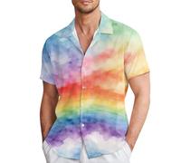 Pride Outfit Herren Langarm Paillettenhemd Solaver Button Down Shirt Regenbogen Frezeit Hemd für Party Nachtclub Karneval 3d Druck Mode Glitzer Langarmhemd 70er Disco Kustüm