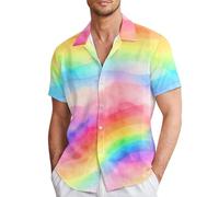 Pride Outfit Herren Langarm Paillettenhemd Solaver Button Down Shirt Regenbogen Frezeit Hemd für Party Nachtclub Karneval 3d Druck Mode Glitzer Langarmhemd 70er Disco Kustüm