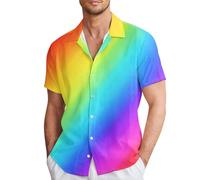 Pride Outfit Herren Langarm Paillettenhemd Solaver Button Down Shirt Regenbogen Frezeit Hemd für Party Nachtclub Karneval 3d Druck Mode Glitzer Langarmhemd 70er Disco Kustüm