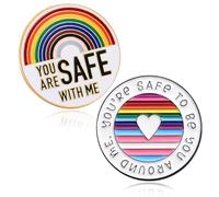 Pride Pins - Juego de 2 pines con texto en inglés "You Are Safe with Me" LGBT Rainbow Gay Lesbian Trans Ally Pins Flag Heart Shape Pin Jewelry Pack para ropa, camisas, corbatas, solapas de traje