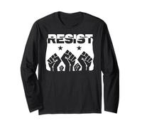 Pride Resist Revolution Fist Resistencia Política Negro Manga Larga