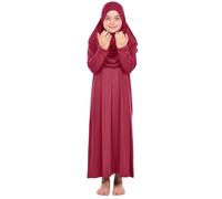 Prien Ropa De Oración Para Niños, Niñas Vestidos Musulmanes, Mangas Largas Abaya Con Hijab, Islam Ropa Mujeres, Señoras Musulmanas Vestido De Oración Conjunto De Oración Jilbab Khimar Ramadán, rojo,