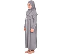 Prien Ropa De Oración Para Niños, Niñas Vestidos Musulmanes, Mangas Largas Abaya Con Hijab, Islam Ropa Mujeres, Señoras Musulmanas Vestido De Oración Conjunto De Oración Jilbab Khimar Ramadán, gris,
