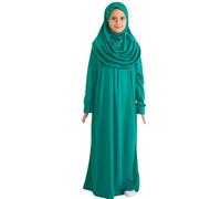 Prien Vestido de Oración para Niñas Musulmanas, Ropa Islámica para Niñas con Hiyab, Abaya de Manga Larga de Dos Piezas, Conjunto Largo Modesto, Kaftán y Yilbab Infantil (Verde)