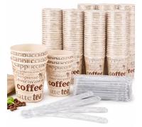 Prieto Larrey - Pack 100 Vasos Café Desechables y Paletinas Café Reutilizables 240 ml | APTO para bebidas calientes y frías | Ideales para oficina y eventos | Uso Profesional y Doméstico |