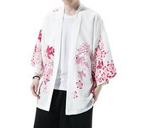 PRIJOUHE Chaqueta kimono para hombre, estilo japonés, manga 3/4, con frente abierto, tipo kimono, Rosa-39, XX-Large