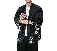 PRIJOUHE Chaqueta Tipo Kimono para Hombre, Estilo japonés, con Siete Mangas y Frente Abierto, Negro1, Small