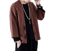 Prijouhe - Kimono para hombre, chaqueta de punto liviana, casual, mezcla de algodón y lino, 7 mangas abiertas, abrigo frontal - - Medium