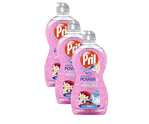 Pril Detergente para lavavajillas antigrasa, perlas minerales, granada y flor de naranja, 3 x 450 ml