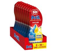 Pril Duo Gel - Detergente para lavavajillas con acción para disolver grasa con limón, 8 paquetes de 30 lavados, total 240 lavados