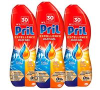 Pril Excellence Duo Gel Lavavajillas Limpiador abrillantador extra poder antiolor limpieza profunda contra la suciedad quemada 0% residuos a bajas temperaturas y ciclos cortos - 3 botellas de 600 ml
