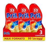 Pril Gold Gel Detergente Lavavajillas en Gel Acción Anti Olor con Vinagre, 3 Paquetes de 33 Lavados