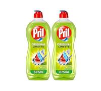PRIL Lima original (2 x 675 ml), detergente para lavavajillas a mano con el máximo poder desengrasante, para platos limpios incluso en agua fría, aroma a lima fresca
