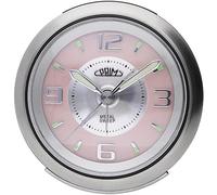 Prim Reloj Despertador analógico de Acero con LED, sin tictac, analógico, Retro, Grande, silencioso, analógico, Funciona con Pilas, Alarma de repetición de Alarma, Color Plata/Rosa, pequeño/Normal