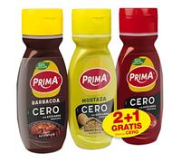 Prima Pack ahorro 2+1 Salsas Prima Cero sin azúcares añadidos 265Gr. BBQ, Mostaza + Kétchup gratis