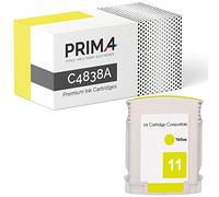 PRIMA4 - C4838A 11 28ml Amarillo Cartucho de Tinta Compatible con Plotter HP BusinessJet 1000, 1100, 1200, 2200, 2230, 2250, 2280, 2300, 2600, 2800, 3000