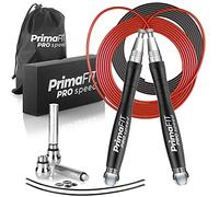 PrimaFIT Pro Speed Cuerda Saltar, Comba Crossfit Hombre y Mujer de Alta Velocidad para Boxeo y Fitness - Mango de Aluminio, Autoajustable, Rodamientos de Rápidos, 2 Lastres, Cable de Repuesto, Bolsa