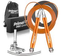PrimaFIT Pro Speed Cuerda Saltar, Comba Crossfit Hombre y Mujer de Alta Velocidad para Boxeo y Fitness - Mango de Aluminio, Autoajustable, Rodamientos de Rápidos, 2 Lastres, Cable de Repuesto, Bolsa