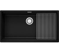 PRIMAGRAN Fregadero bajo Encimera Negro 86x47cm, Cocina 1 Seno + Sifón + Enrollable Escurridor, Granito al Mueble 90cm - Prague 90 Level S673
