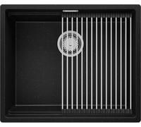 PRIMAGRAN Fregadero bajo Encimera Negro Metallic 56x47cm, Cocina 1 Seno + Sifón + Enrollable Escurridor, Granito al mueble 60cm - Prague S217