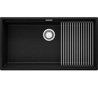 PRIMAGRAN Fregadero bajo Encimera Negro Metallic 86x47cm, Cocina 1 Seno + Sifón + Enrollable Escurridor, Granito al Mueble 90cm - Prague 90 Level S676
